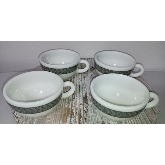 Pyrex Double Tough Grecian Gray White Laurel Leaf Mug USA SET OF 4 Cups - Picture 3 of 5